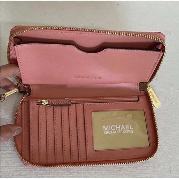 New Michael Kors Jet Set Travel Large Flat phone case Leather wallet Sherbert - Picture 4 of 4